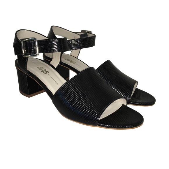 SAS Shoes Biance Strappy Heel Womens 9.5 Wide Black Sparkle Comfort Sandals - Picture 1 of 10